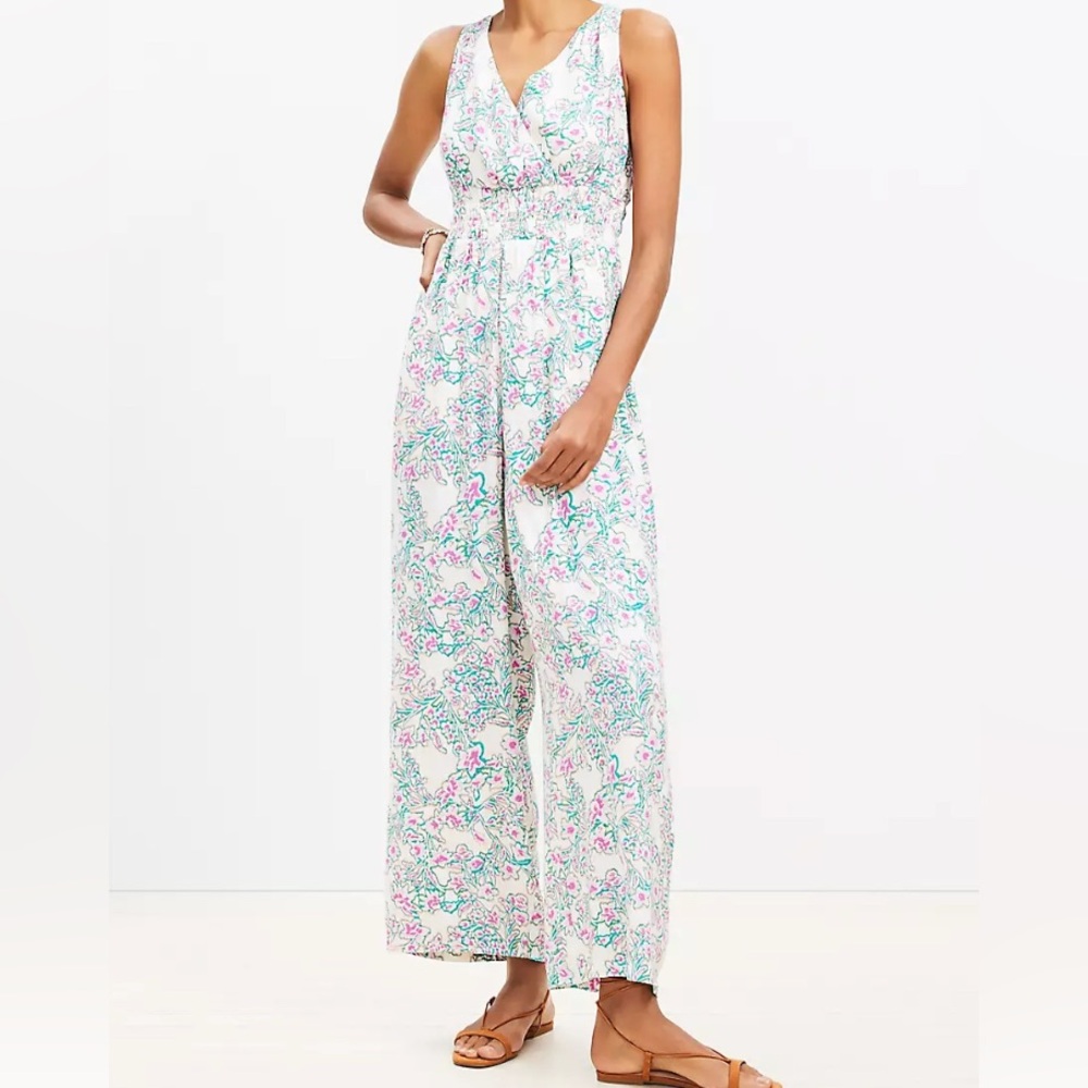 LOFT Floral Smocked Crisscross Back Jumpsuit - NWT - Size 2